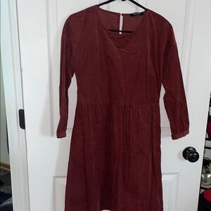 Madewell Long-Sleeve A-Line Dress in Burgundy